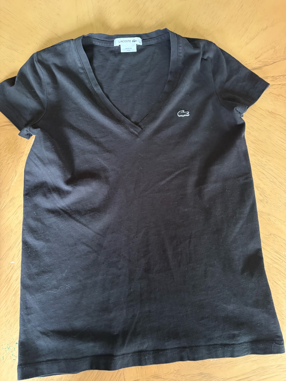 Lacoste Women’s Black V-Neck T-Shirt Size 38 Small 100% Cotton